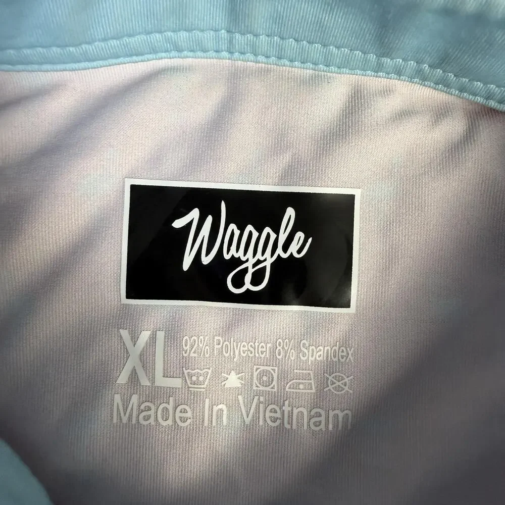 Waggle Polo Shirt Mens XL Pink Blue Performance Flamingo Stretch Golf Print - Picture 4 of 11